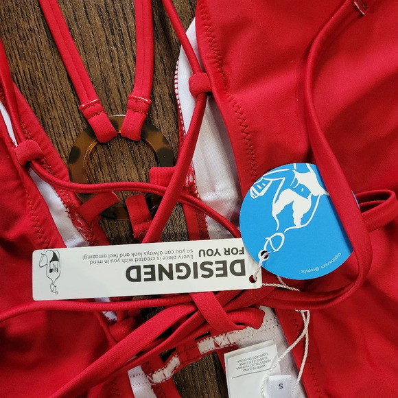 CUPSHE One Piece O Ring Red Strappy Lace Up Monokini Swimsuit Size Small 4-6 NEW - Picture 11 of 14